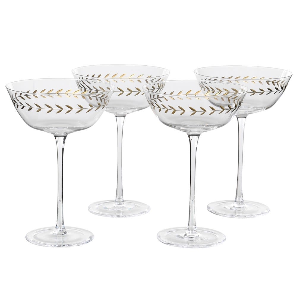 Set of 4 Gold Leaf Martini Glasses