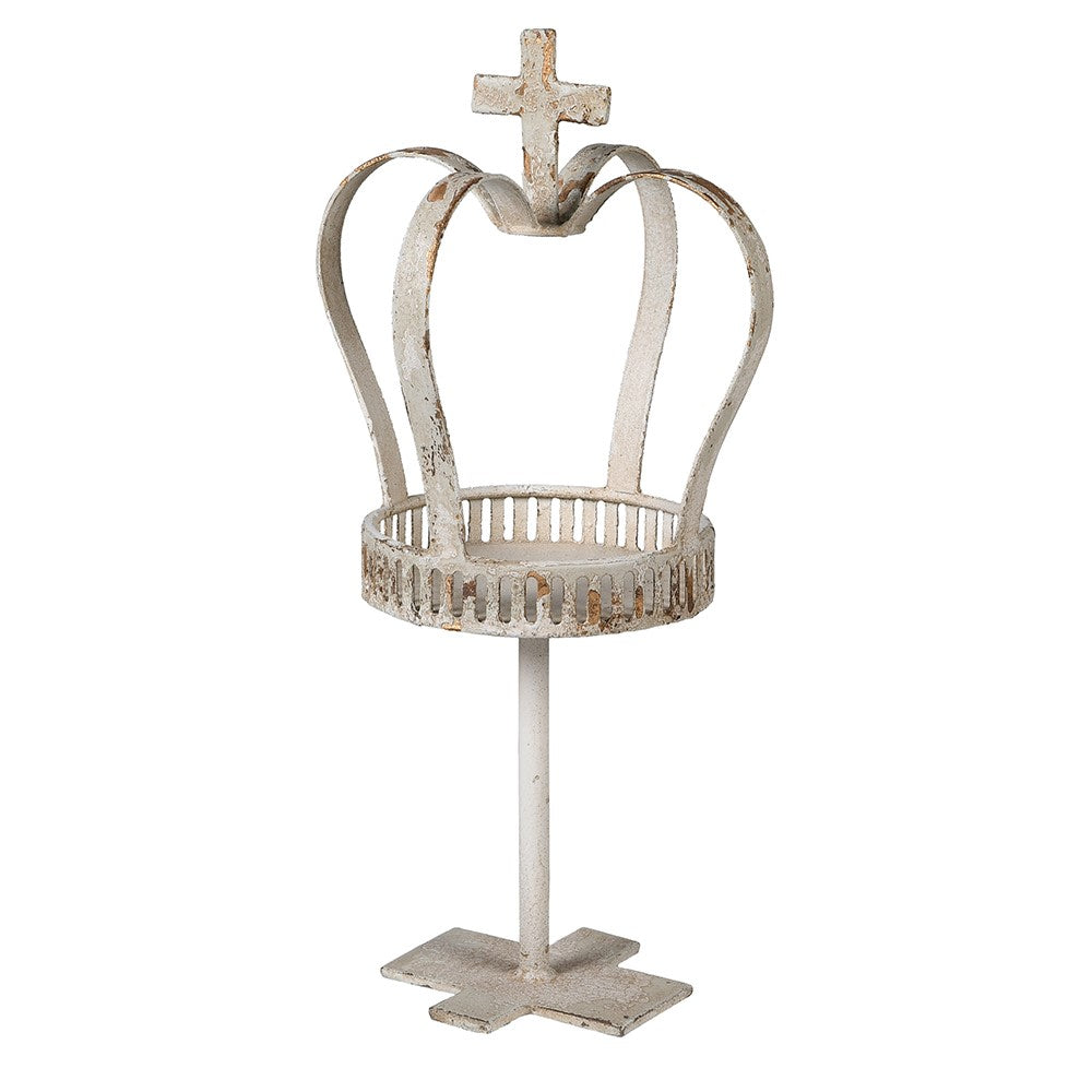 Distressed Metal Crown Candle Holder on stand