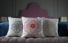 Load image into Gallery viewer, Cotswolds Circular Flower Patterned Cushion
