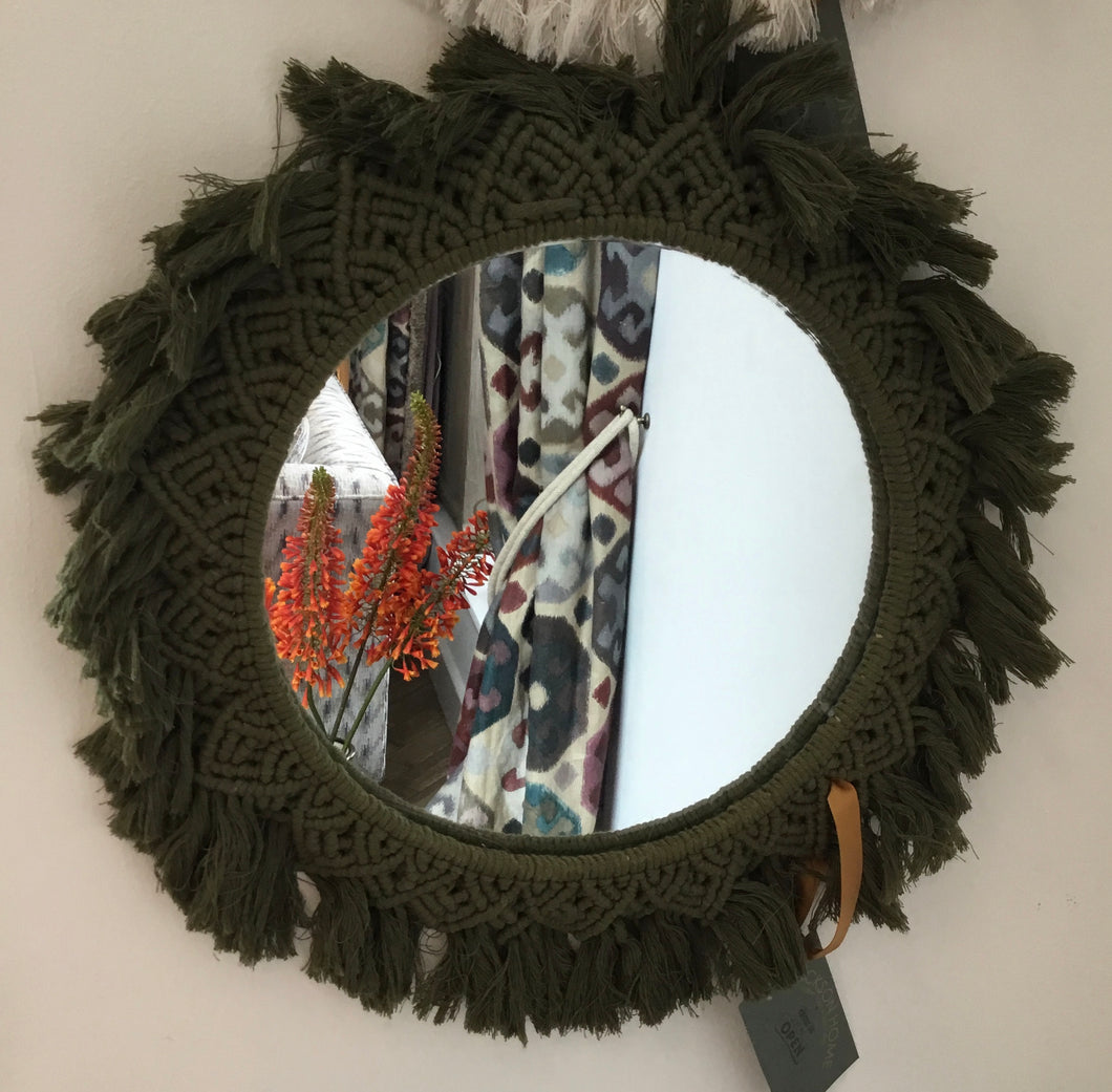 Boho Macrame Mirror Forest Green