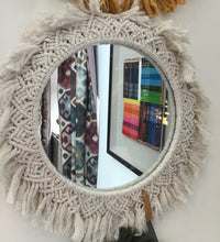 Load image into Gallery viewer, Boho Macrame Mirror White Speckles
