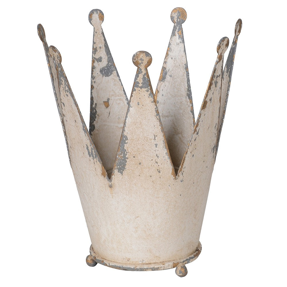 Distressed Metal Crown Candle Holder
